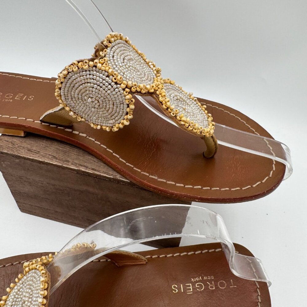 Torgeis New York Women's Helen Sandal woman size 8 leather seed bead thong - Picture 5 of 13
